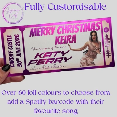 SHIMMER CRAFT CREATIONS Personalised- Souvenir - Katy Perry Concert Gift Ticket – Music Event Reveal