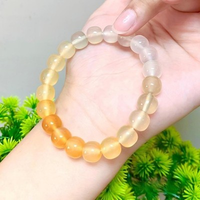 Natural agate yellow gradient ice straight cut disc bead single circle bracelet