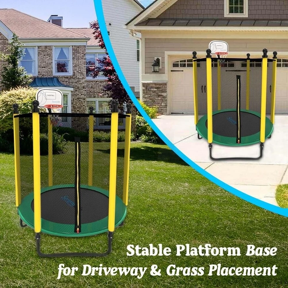 Mini cama elástica SereneLife de 5 pies para exteriores e interiores con red de seguridad para recinto Foto 3 de 4