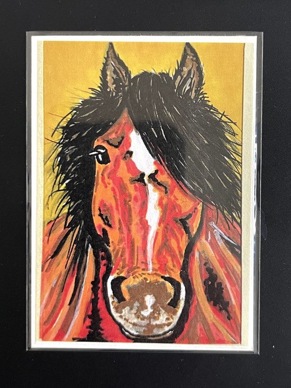 ACEO Original Print, Abstract Horse,  Mini Art Painting, by Annibbie