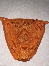 Vintage Satin String Bikini Panties/Bows Classic True VTG Silky SZ 6 Rose Orange