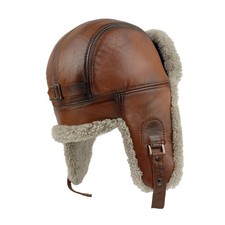 Genuine Shearling Leather Aviator Hat   Handmade Warm Winter Trapper Hat