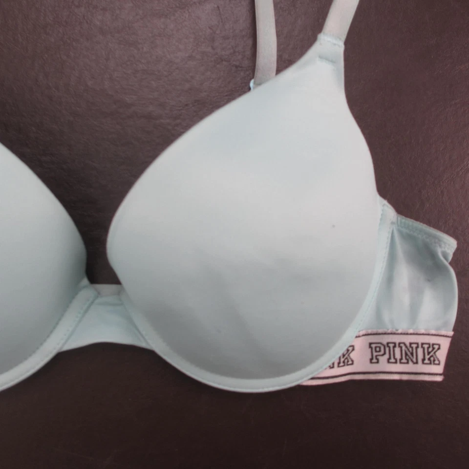 Sujetador Victoria's Secret ROSA Mujer 36B Azul Claro Push-Up Con Aros Logo Banda Foto 4 de 4