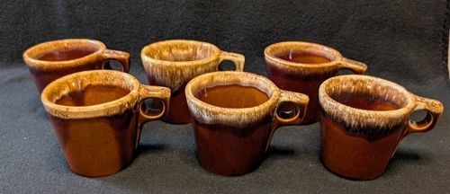 Mid Century Vintage Hull Pottery Oven Proof 102 Brown Drip O Handle Mug Set of 6