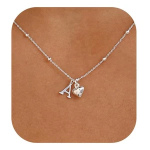 Collier initial de coeur pour les femmes, lettre A-Z Pendentif Collier Cadeaux d'anniversaire