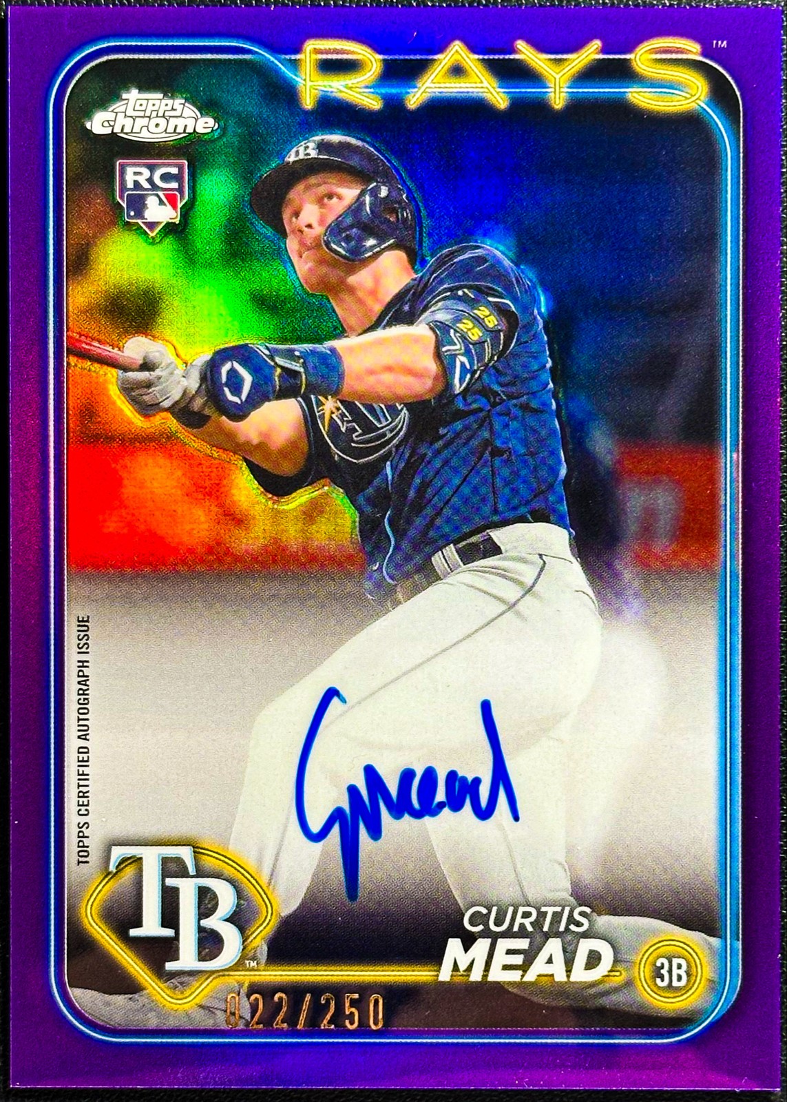 2024 Topps Chrome - Rookie Autographs Curtis Mead #RA-CME Purple Refractor /250