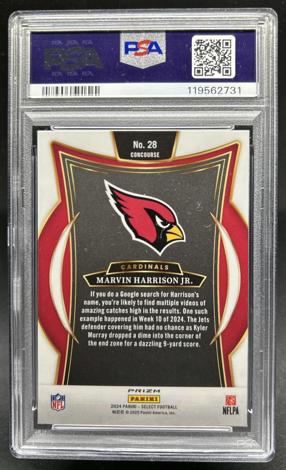 2024 Panini Select Marvin Harrison Jr. Concourse RC Silver Prizm #28 PSA 7 view 2