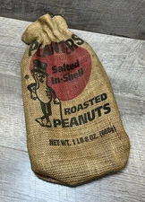 Vintage 80s Planters Salted In-Shell Roasted Peanuts 1-1/2 lb. Burlap Sack Bag