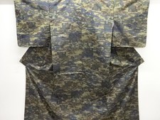 7563779: JAPANESE KIMONO / UNUSED / SILK / HAND WOVEN TSUMUGI / EGASUMI CARRIA