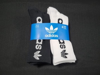 Adidas Mens  Sports Training Athletic Crew Socks 6 Pairs  SZ 6-12 Black White