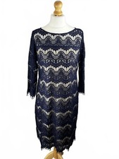 Wallis Navy Blue Lace Dress with Nude Lining size 16