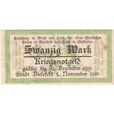 [#293311] Germany, Bielefeld, 20 Mark, 1918-11-01, AU