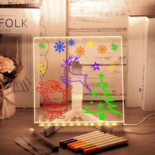 LED Note Board with 12 Colors Markers 8x8 Inch Light up Acrylic Dry Erase Boa