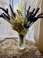 Clear Cut Glass Vase Geometric Pattern Heavy Glass Floral Decor 6.5  