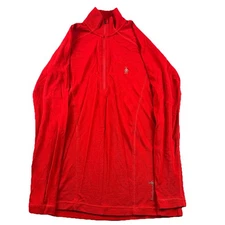Smartwool Mens Large Classic Thermal Base Layer 1/4 Zip Red Merino Wool EUC