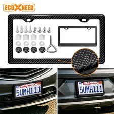 100 Real Carbon Fiber License Plate Frame Twill 2 Hole-slim Edge W Screw Caps