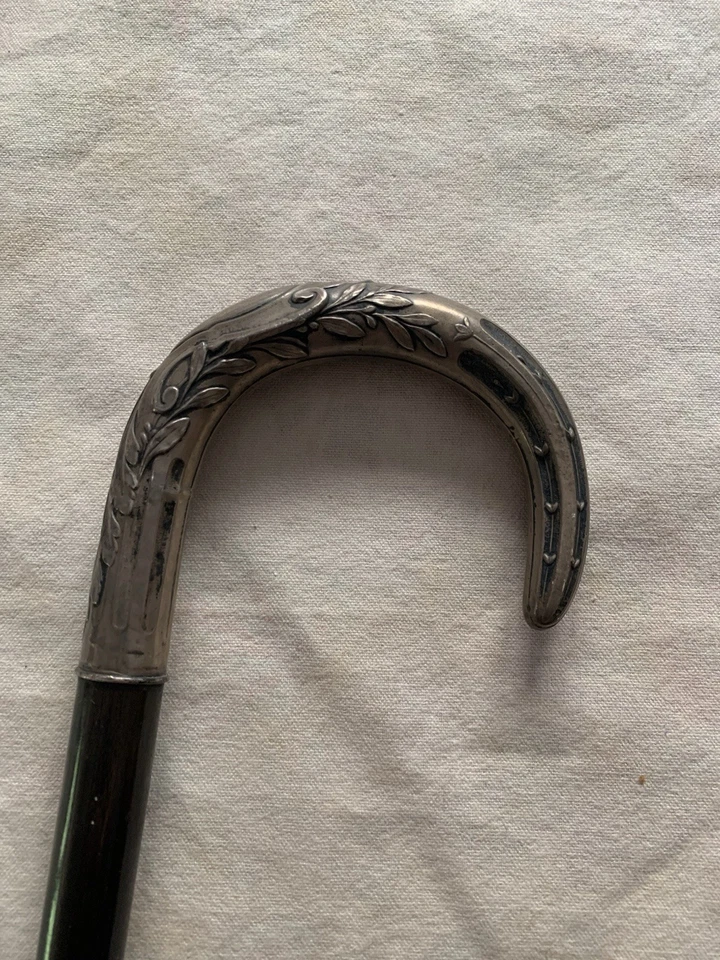 Ancienne Canne De Dandi Pommeau En Argent - Photo 3/4