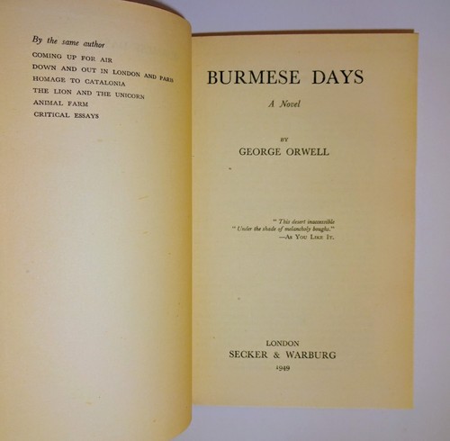 1949 GEORGE ORWELL - Burmese Days, 1st Edition Thus, First Printing, VG - Picture 3 of 11