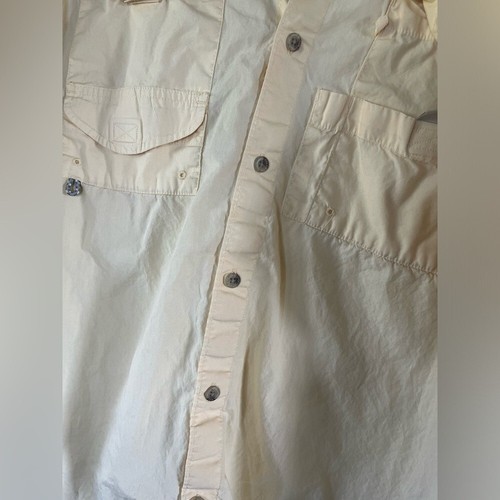 Men's Columbia PFG Pale Yellow Long Sleeve Button Up Medium Fishing Outdoor Vent - Picture 5 of 13