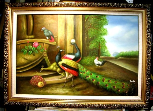 PEACOCK ROOSTER FARM 36" CANVAS STRETCHED OIL PAINTING HOME DECOR ART GIFT S35 - 第 1/1 張圖片