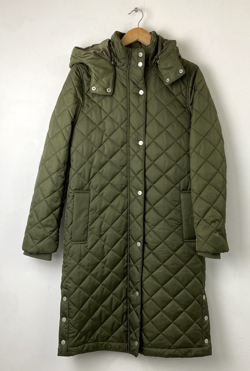 John Lewis Ladies Longline Quilted Coat Khaki Green Size 10 BNWT