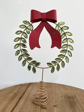 Winter Wonder Lane WREATH Tree Topper H=12.5" W=8" Green Gems Red Ribbon Bow