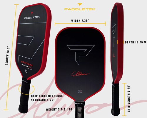Paddletek Bantam TKO-CX 12.7 mm Pickleball Paddle Carbon Christian Alshon Red - Picture 2 of 3