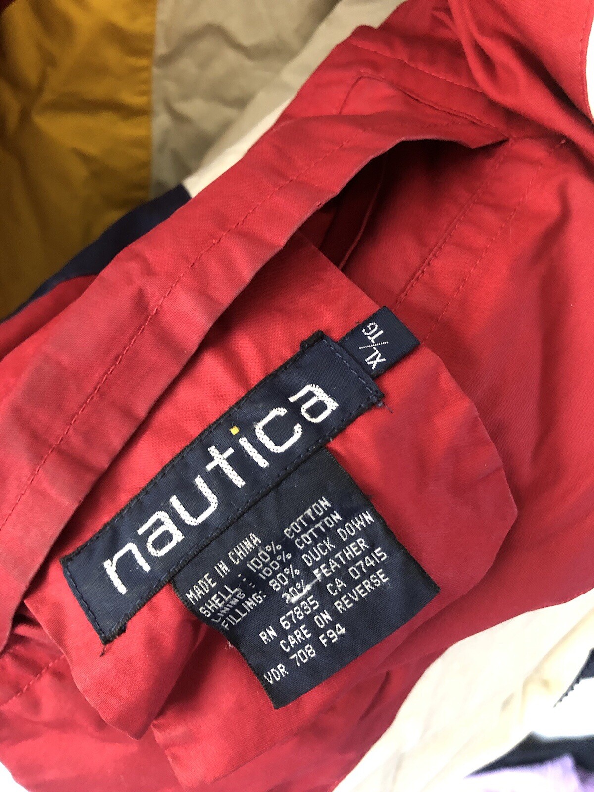 Nautica RARE Reversible Nautical Flag Puffer Duck Down Jacket Coat Navy Blue XL image 8