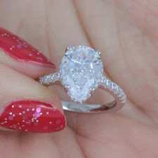3Ct Pear Hidden Halo Silver CZ Engagement Ring Wedding Band Size 2.5-15 ML6368