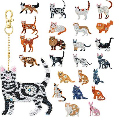 24 Pcs Diamond Painting Keychains Cat Diamond Art Key Chains DIY 5D Double Si...