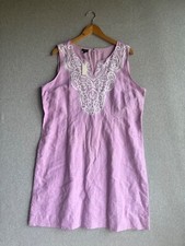 Talbots Dress Womens 18 Lilac Shift Linen Blend Embroidered Timeless NWT