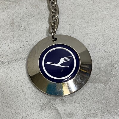 Lufthansa Keychain - Key Ring - Silver Chrome W/ Blue Crane Logo NOS