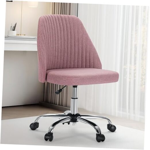 Cute Light Pink Armless Fabric Desk Chair for Modern Home Office