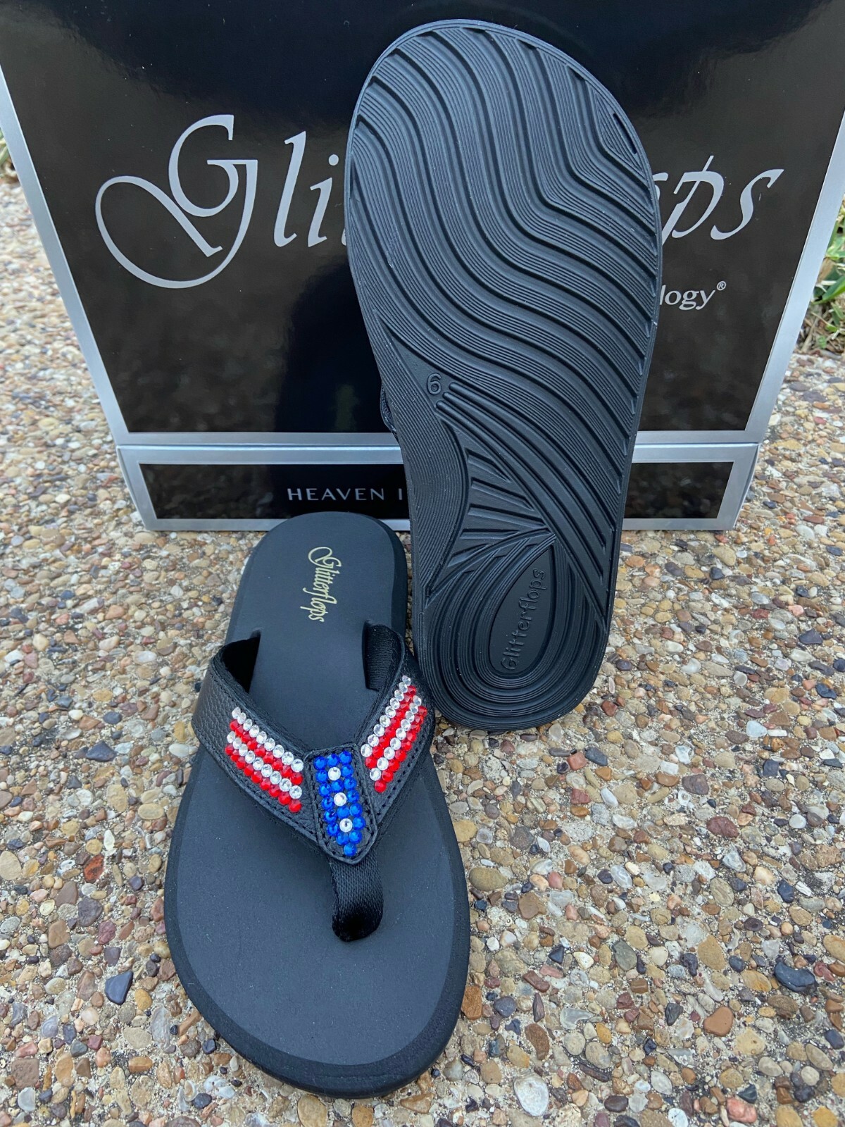 NEW Ladies USA Glitterflops Black Leather Red Blue Crystals Orthopedic