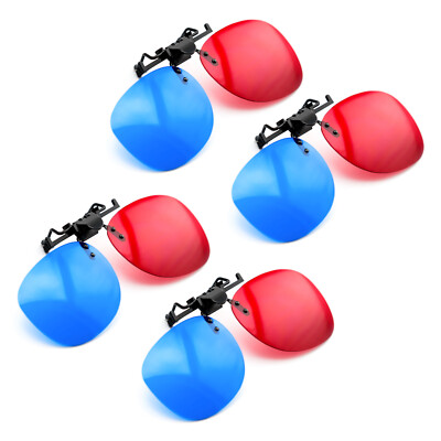 4x 3D Brille Clip-On rot/blau (3D-Anaglyphenbrille) Brillenträger PC Filme uvm.