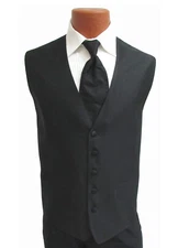 Large Men's Black Tuxedo Vest Herringbone w/ Tie & Pocket Square – Free Shipping
