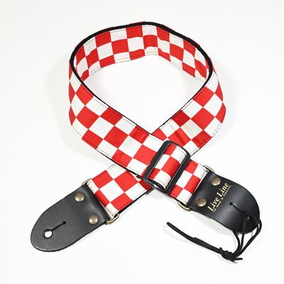 Live Line Luxury Handmade Guitar Strap Red Checker Japan - Unused