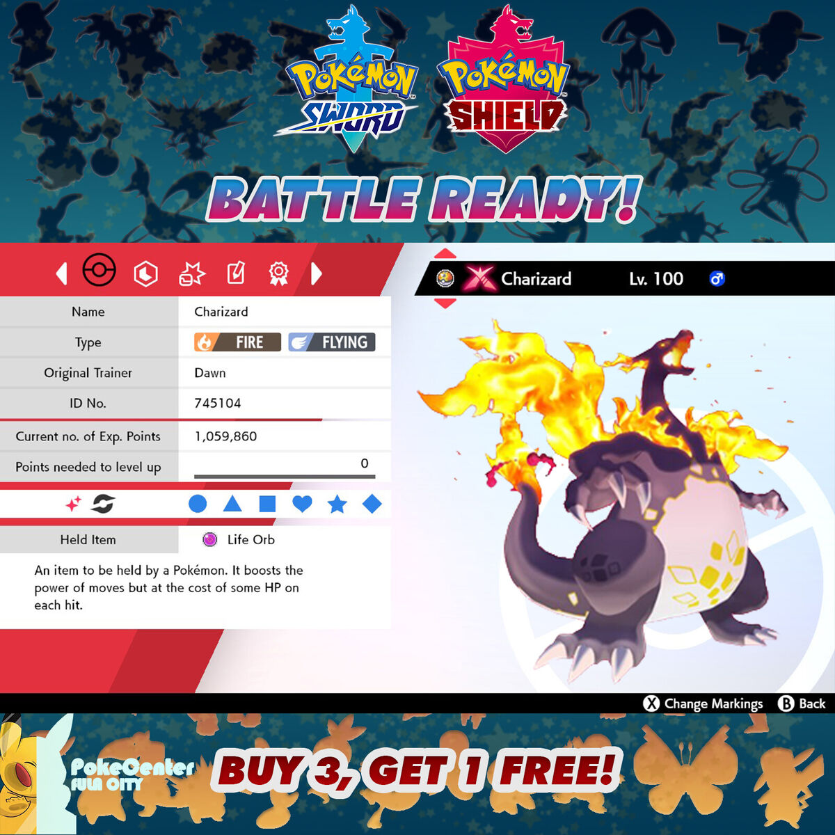 Pokemon Sword and Shield Shiny Gigantamax Charizard 6IV-EV Trained