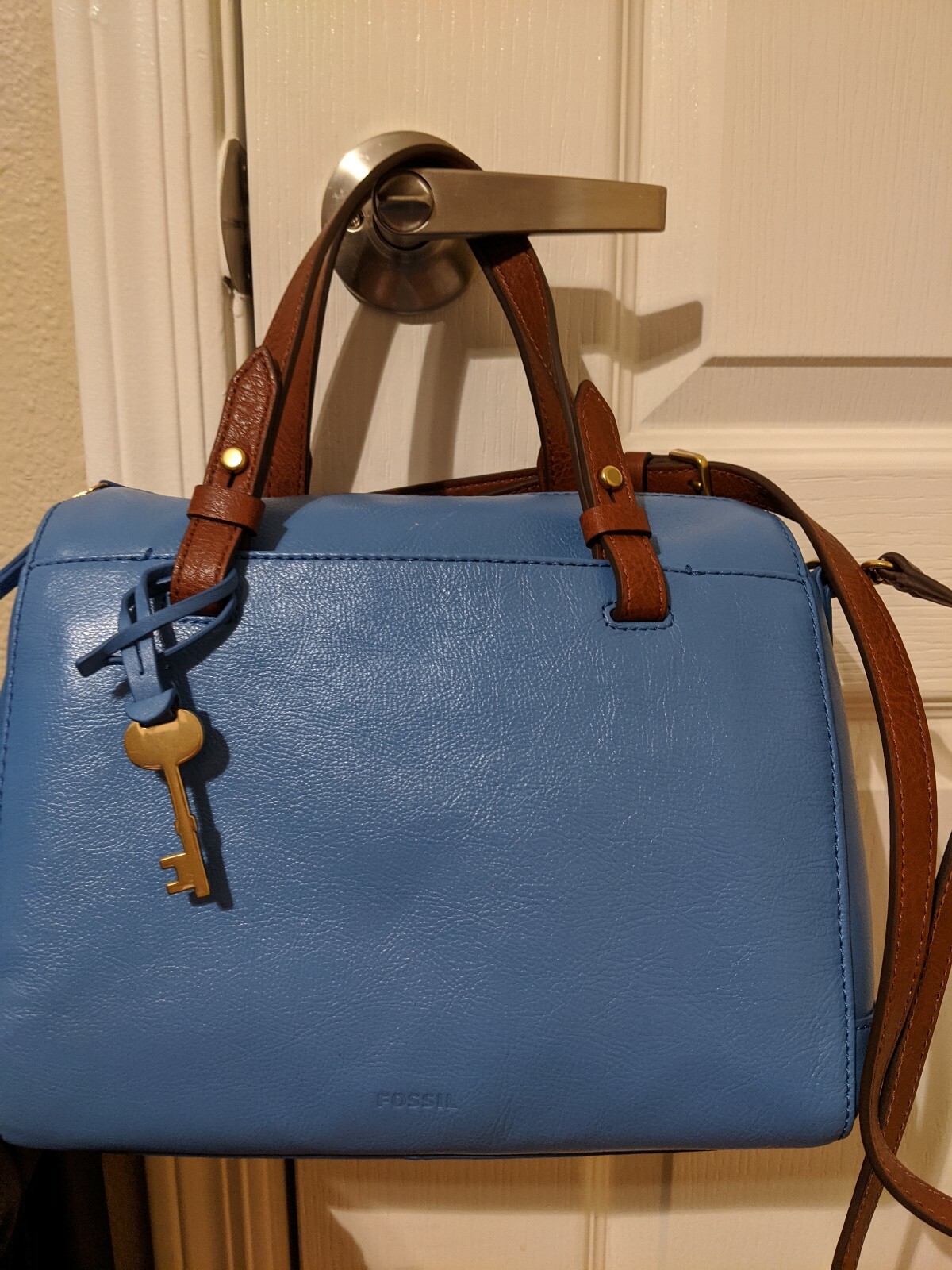 blue leather purse