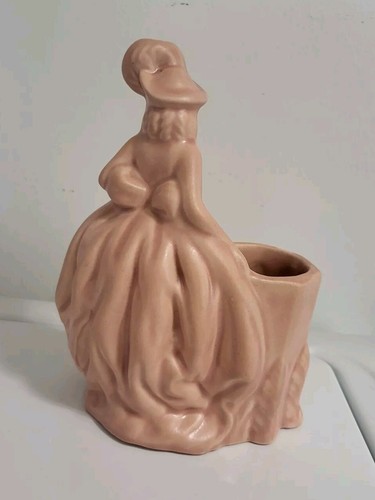 Vtg Haeger USA Pottery blush pink Victorian Lady Feather Hat Planter Vase - Picture 3 of 6