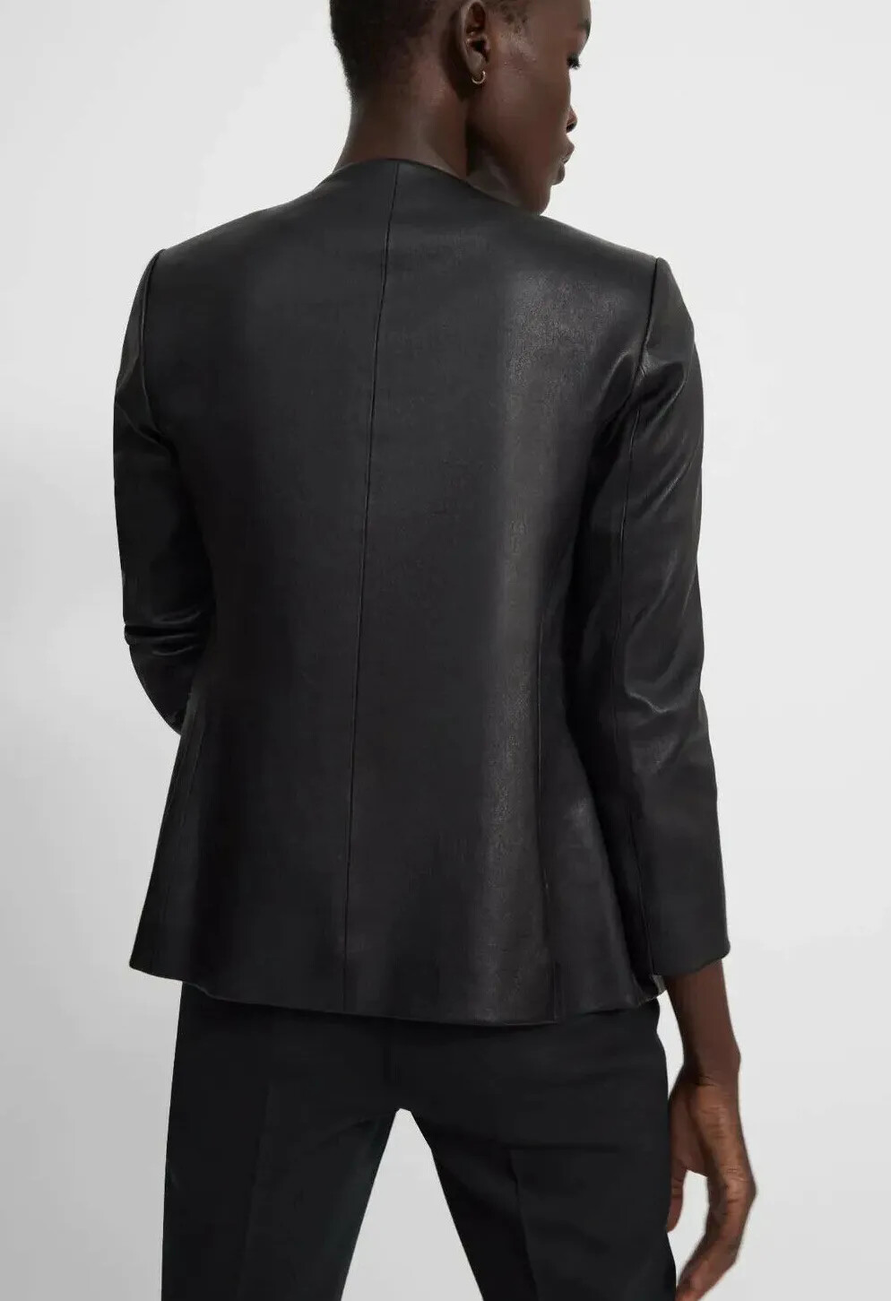 $995 NWT THEORY Sz10 LINDRAYIA BRISTOL STRETCH LAMB LEATHER OPEN JACKET BLACK image 7