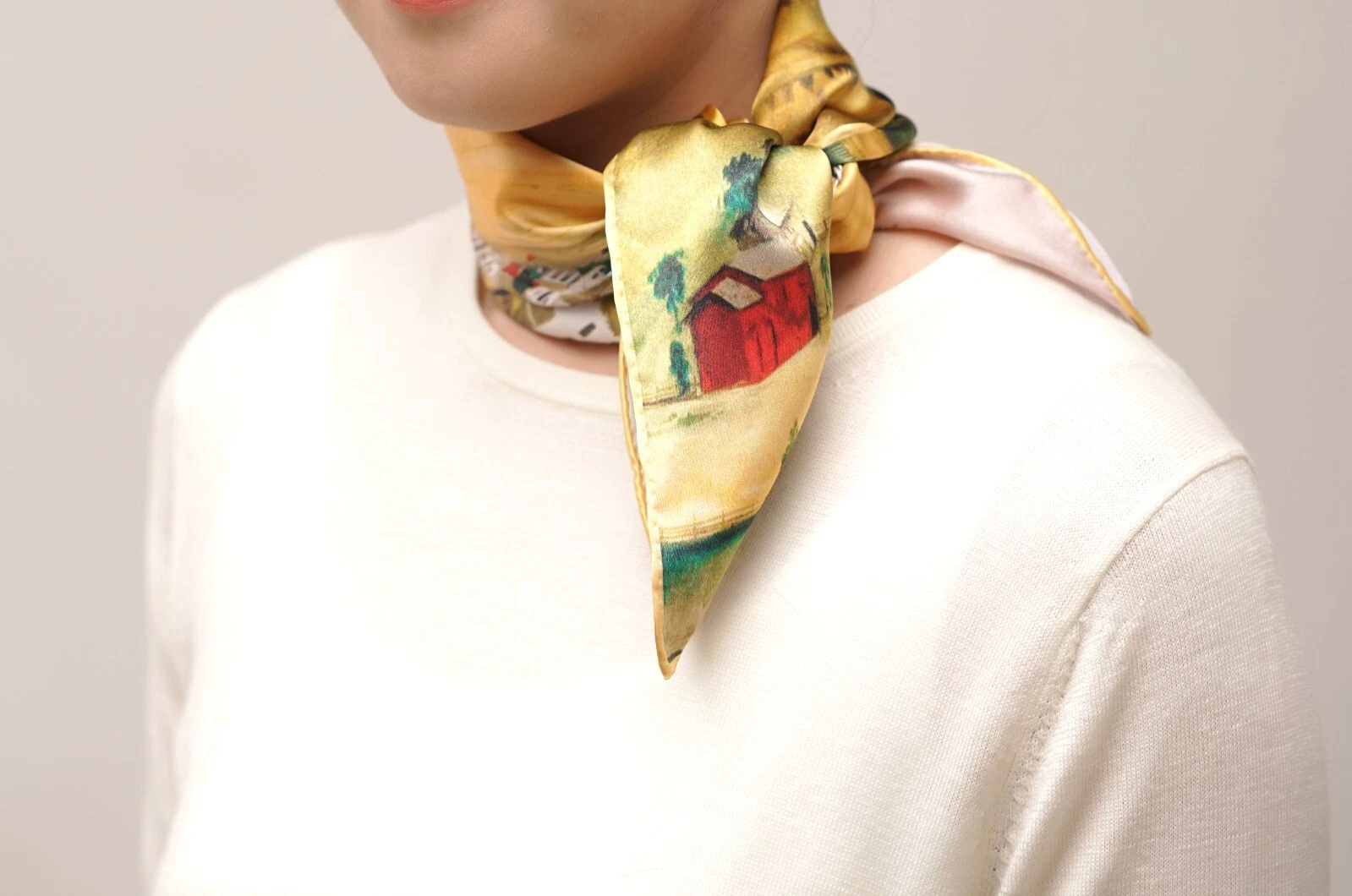 100% mulberry silk art scarf- View of Poestenkill, New York - 19 momme, 20''x20'
