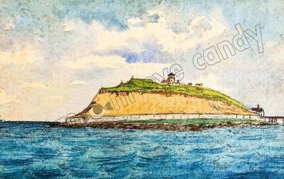 Ocean & Island Houses on the Bluff Coastal Art DIGITAL DOWNLOAD Print at Home