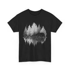 Reflection Forest Trees Nature Shirt, Wildlife Animal Bear Women Men T-Shirt