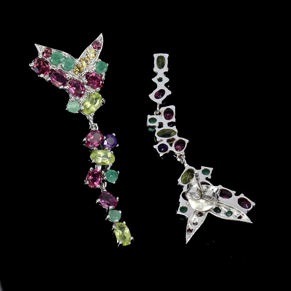 Pendientes de plata de ley 925 peridoto esmeralda granate zafiro piedras preciosas joyería Foto 3 de 4