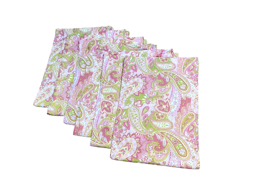 Set of 6 Handmade Curtains Pink Green Paisley Slim Width Panel Drapes Canvas - Picture 4 of 6