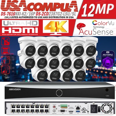 Hikvision 4K 16CH IP Security Camera System Kit 4K 2-Way Audio ColorVu 8MP  Lot