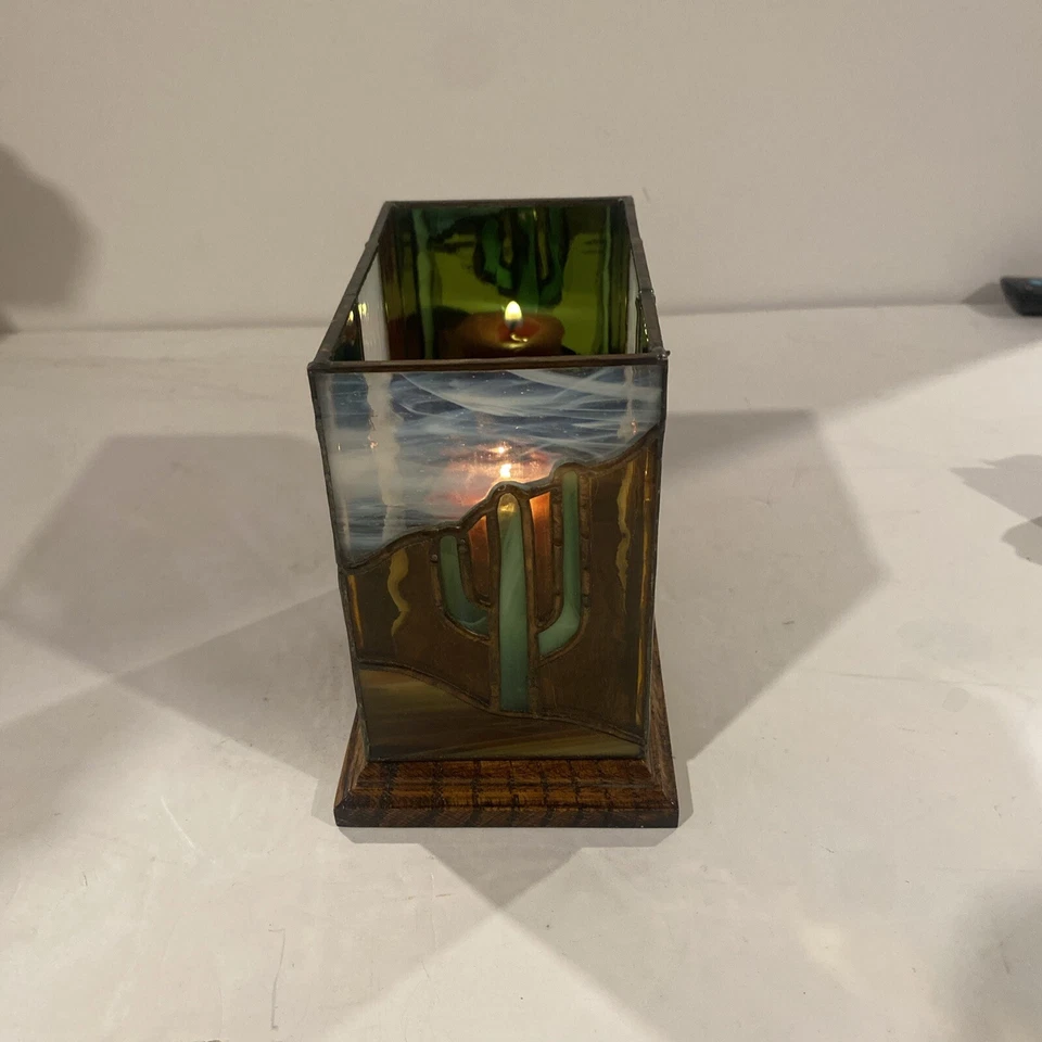 "Candelabro vintage vitral Saguaro Cactus rojo blanco verde 5,75"" de alto" Foto 2 de 4