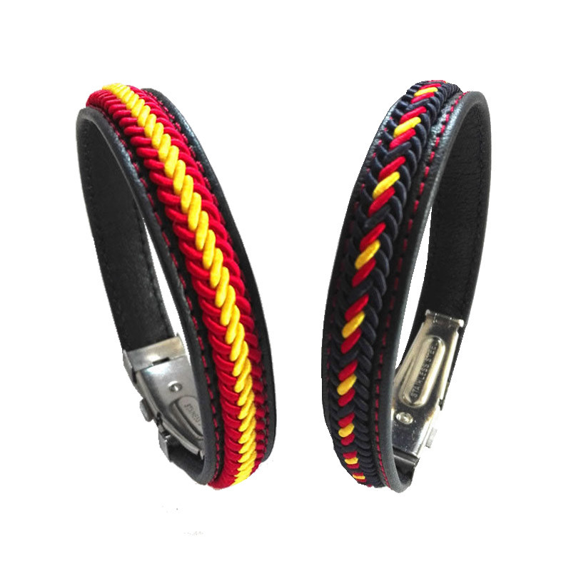 SET 2 PULSERAS DE CUERO TRENZADO EN HILO BANDERA ESPAÑA CIERRE METALICO, UNISEX