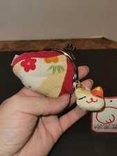 Flower Print and Mini Cat Head Coin Purse Wallet Gift Money Girl Women Change